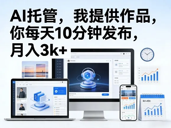 公众号AI托管，我提供作品，你每天10分钟发布，月入3k+-可燃