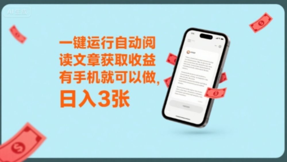 一键运行自动阅读文章获取收益,有手机就可以做,日入3张【揭秘】-可燃