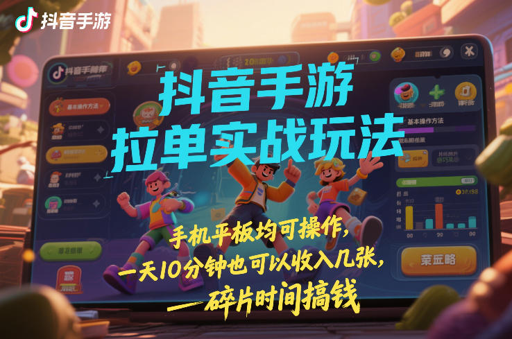 抖音手游拉单实战玩法，手机平板均可操作，一天10分钟也可以收入几张，碎片时间搞钱-可燃