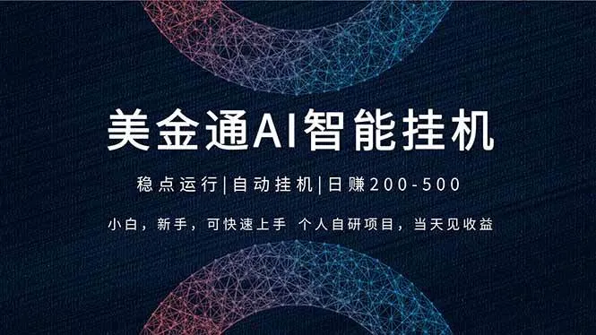 2026风口项目,美金通AI智能挂机,自研项目,当天见收益,小白新手可快速上手-可燃