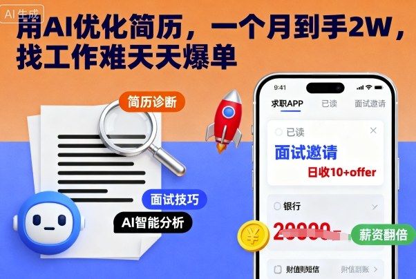 用AI优化简历,一个月到手2W,找工作难天天爆单-可燃