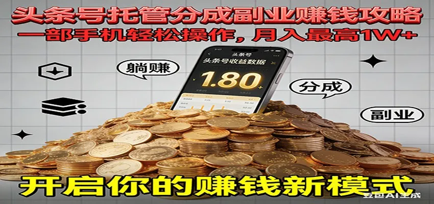 全程托管今日头条，一部手机就可以开干，最高躺赚1W+-可燃