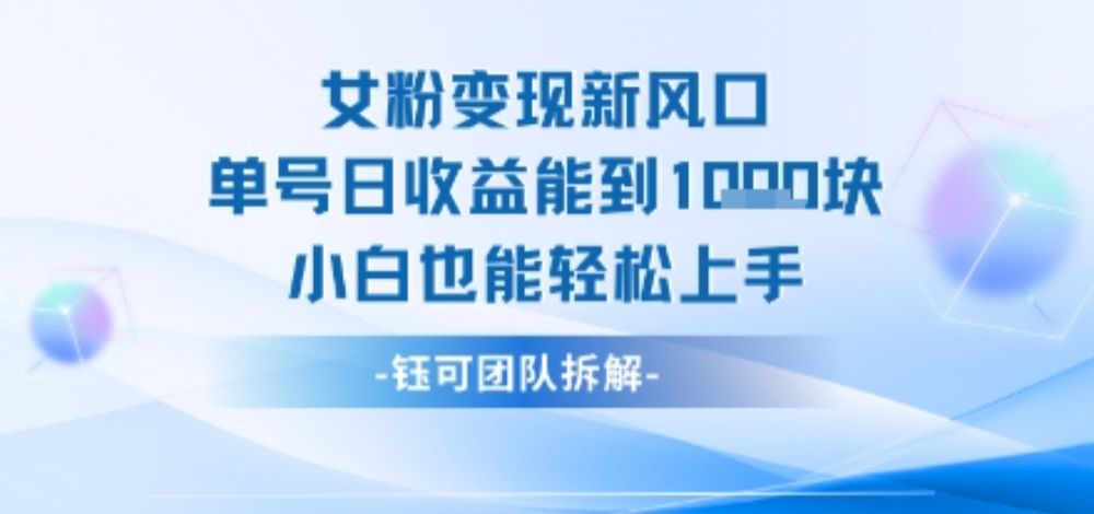 女粉变现新玩法新风口 单号操作能日入多张 小白也能轻松上手-可燃