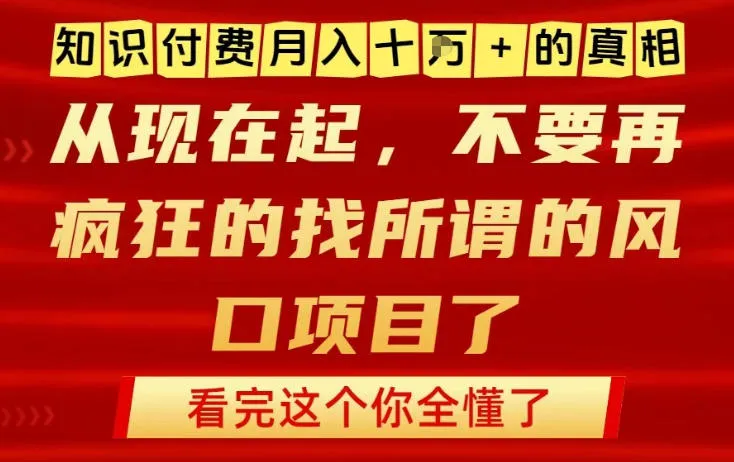 知识付费月入10个W的真相，做网创项目这一个就够了，不要再疯狂的找所谓的风口项目-可燃