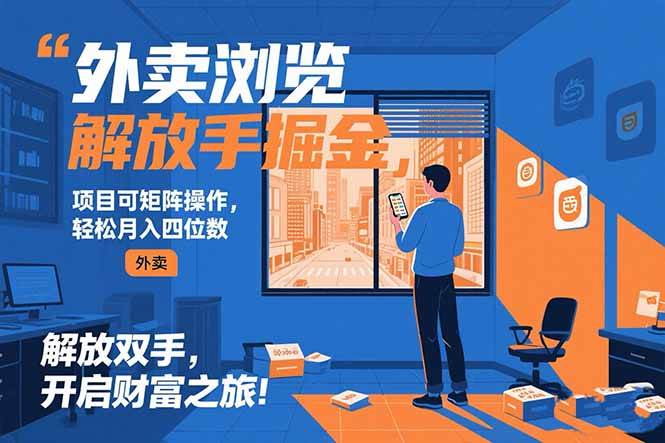 外卖浏览掘金项目 可矩阵操作 轻松日入500+-可燃