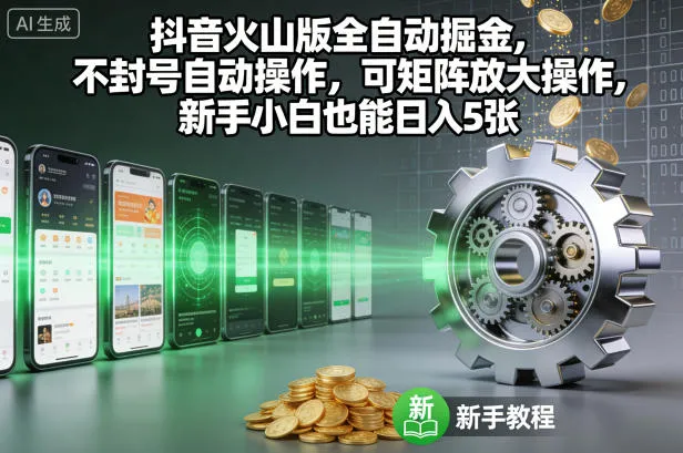 抖音火山版全自动掘金，不封号自动操作，可矩阵放大操作，新手小白也能日入5张-可燃