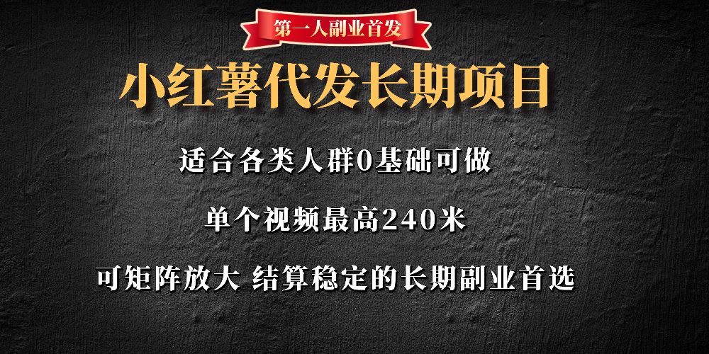 首发小红薯代发项目 单视频最高240可自刷可矩阵放大-可燃